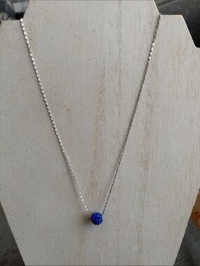 Minimalist Italian Silver Necklace with Blue Crystal Ball Pendant FIRM